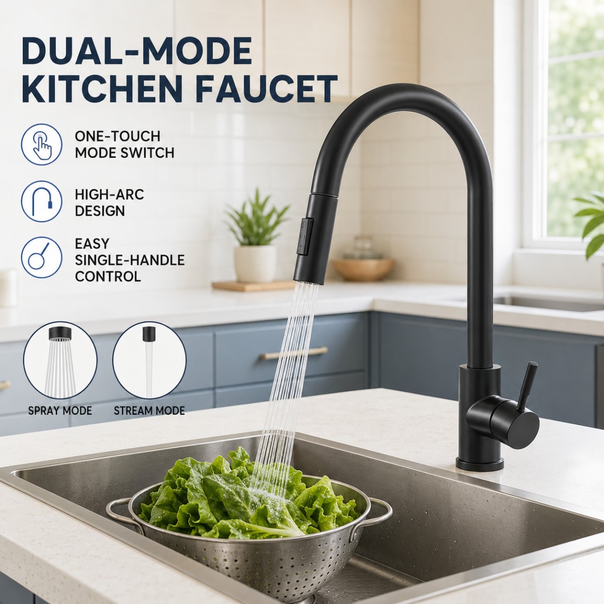 Commercial Kitchen Mixer Tap - Torneira de Cozinha Preta com Duas